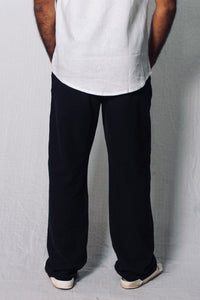 MYKONOS BLACK LINEN COTTON TROUSERS.