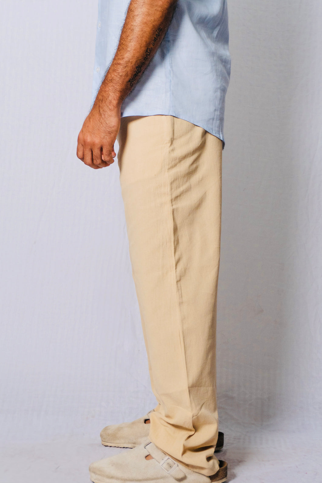 MYKONOS BEIGE LINEN COTTON TROUSERS.