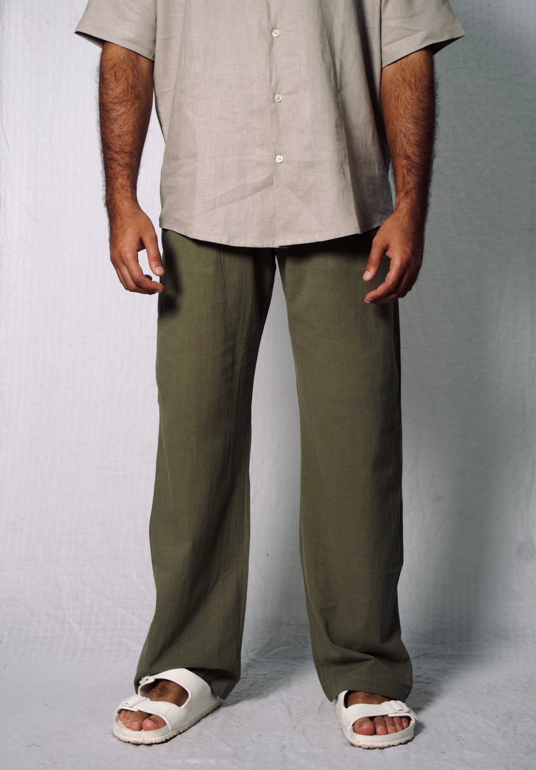 MYKONOS ARMY LINEN COTTON TROUSERS.